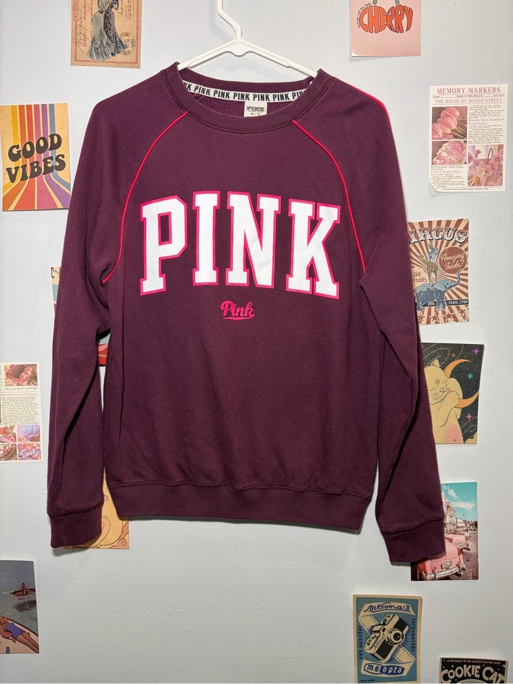 Victoria's Secret PINK Burgundy Sweatshirt with Hot Pink and White Logo